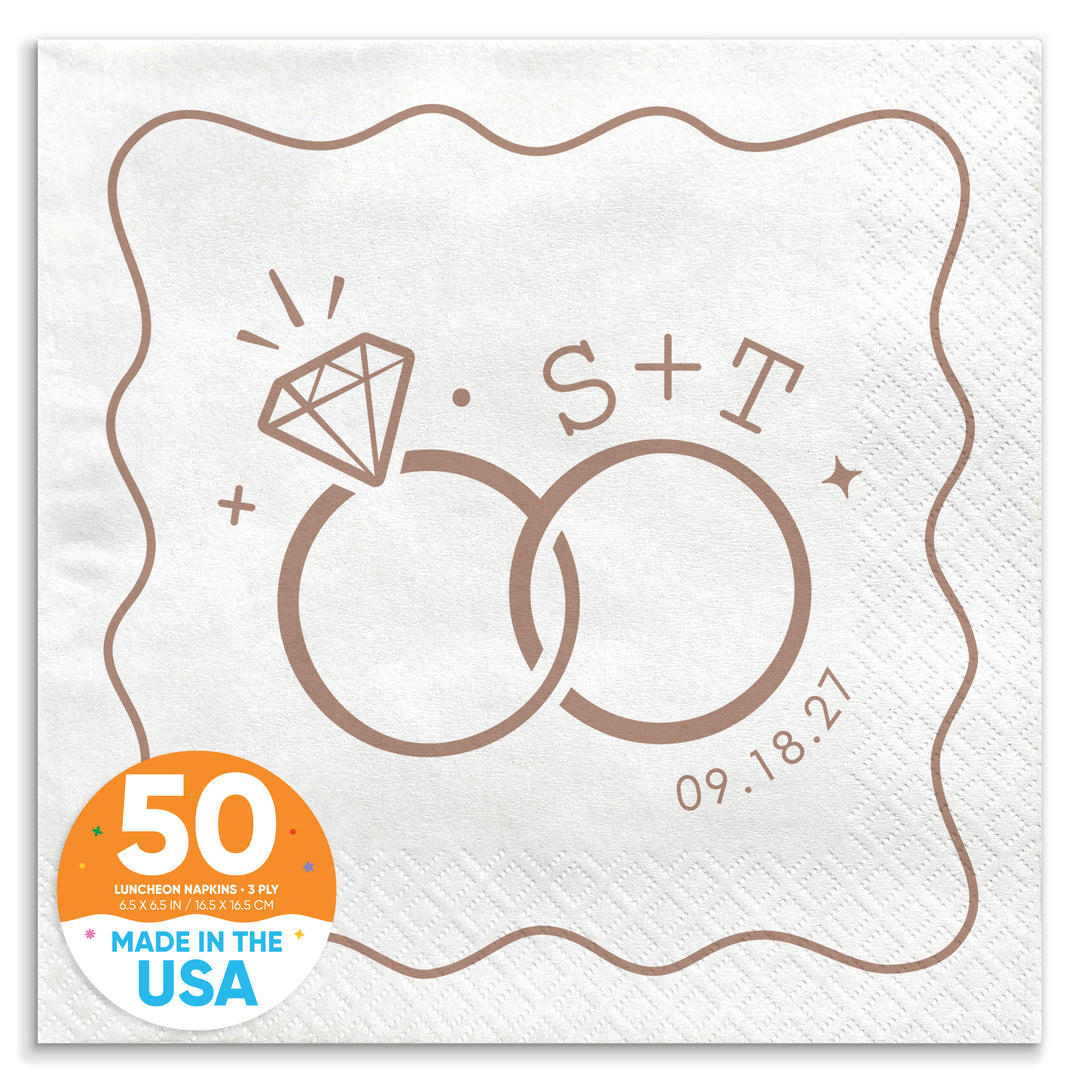 Custom Text - Mocha Brown Wedding Rings Napkins