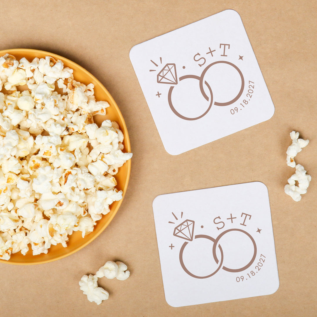 Custom Text Coasters - Wedding Rings