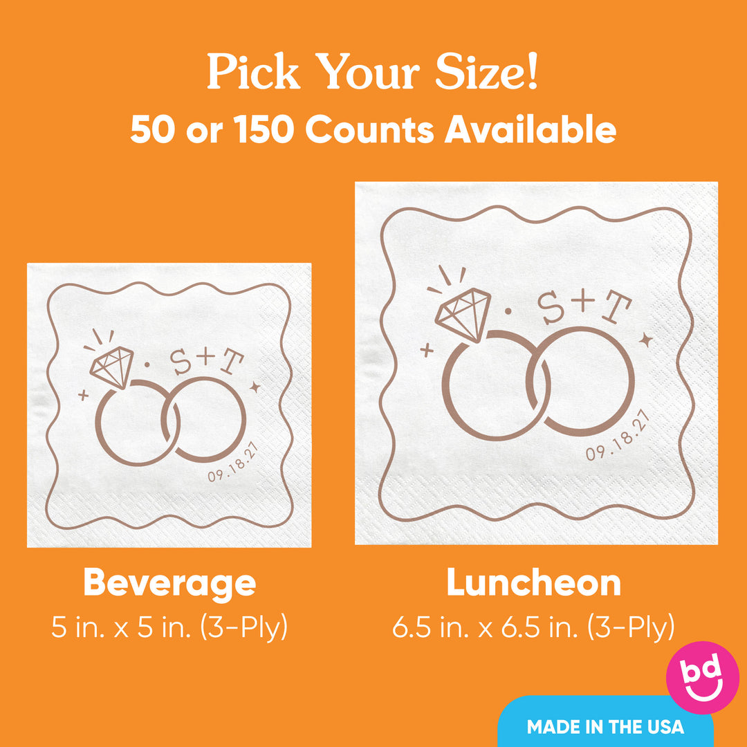 Custom Text - Mocha Brown Wedding Rings Napkins