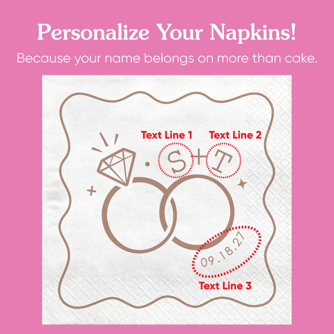 Custom Text - Mocha Brown Wedding Rings Napkins