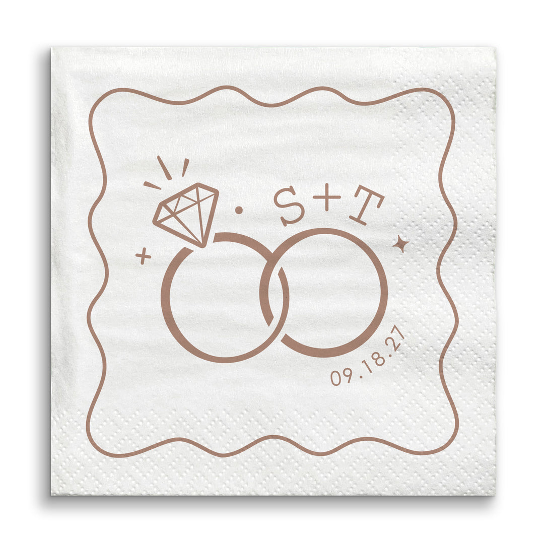 Custom Text - Mocha Brown Wedding Rings Napkins