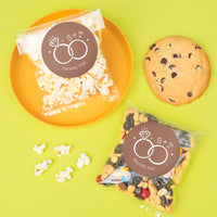 Custom Text Stickers & Clear Cookie Bags -  Mocha Brown Wedding Rings