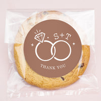 Custom Text Stickers & Clear Cookie Bags -  Mocha Brown Wedding Rings