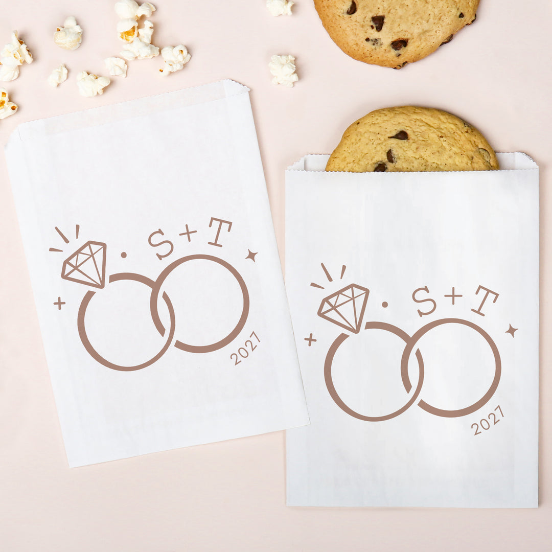 Custom Text Paper Treat Bags - Wedding Rings