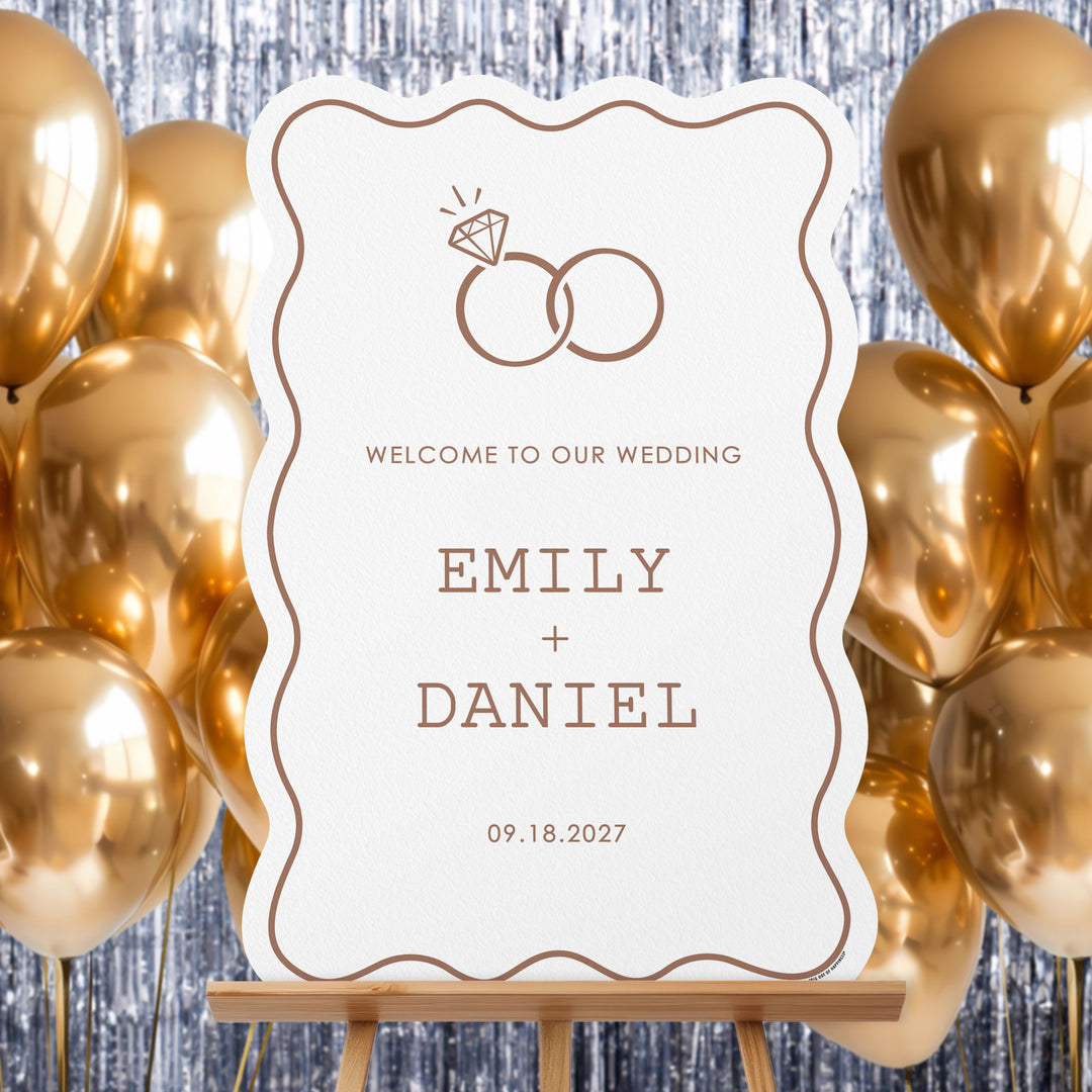 Personalized Text Mocha Brown Wedding Rings Welcome Sign (Select Your Size)