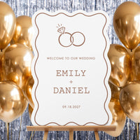 Personalized Text Mocha Brown Wedding Rings Welcome Sign (Select Your Size)