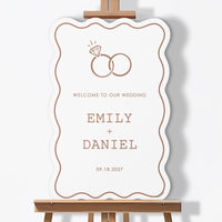 Personalized Text Mocha Brown Wedding Rings Welcome Sign (Select Your Size)
