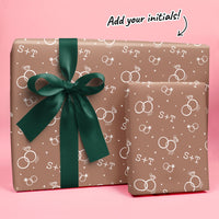 Custom Text Wrapping Paper - Mocha Brown Wedding Rings