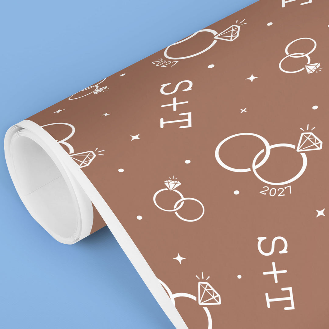 Custom Text Wrapping Paper - Mocha Brown Wedding Rings