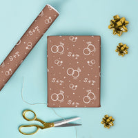 Custom Text Wrapping Paper - Mocha Brown Wedding Rings