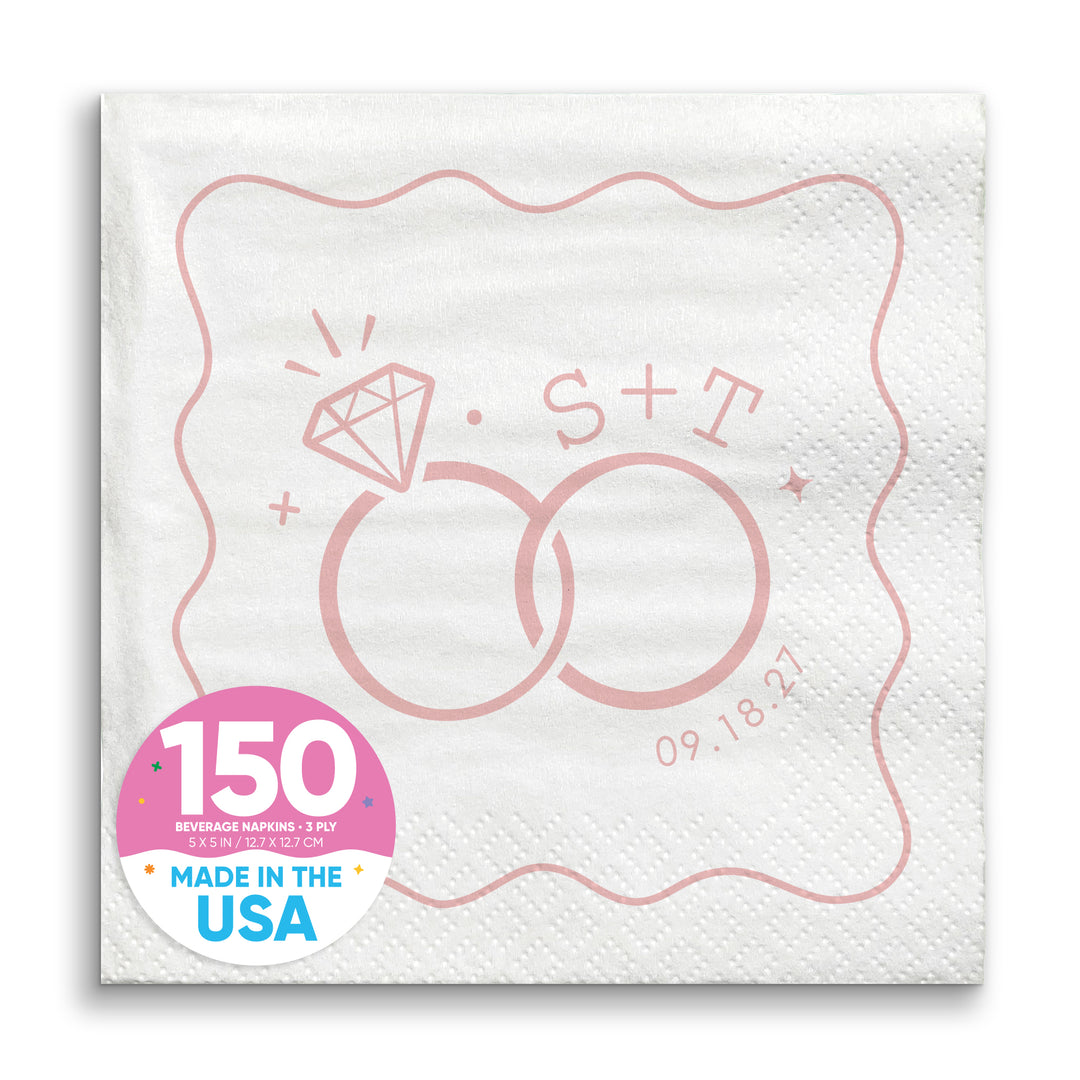 Custom Text - Pink Wedding Rings Napkins