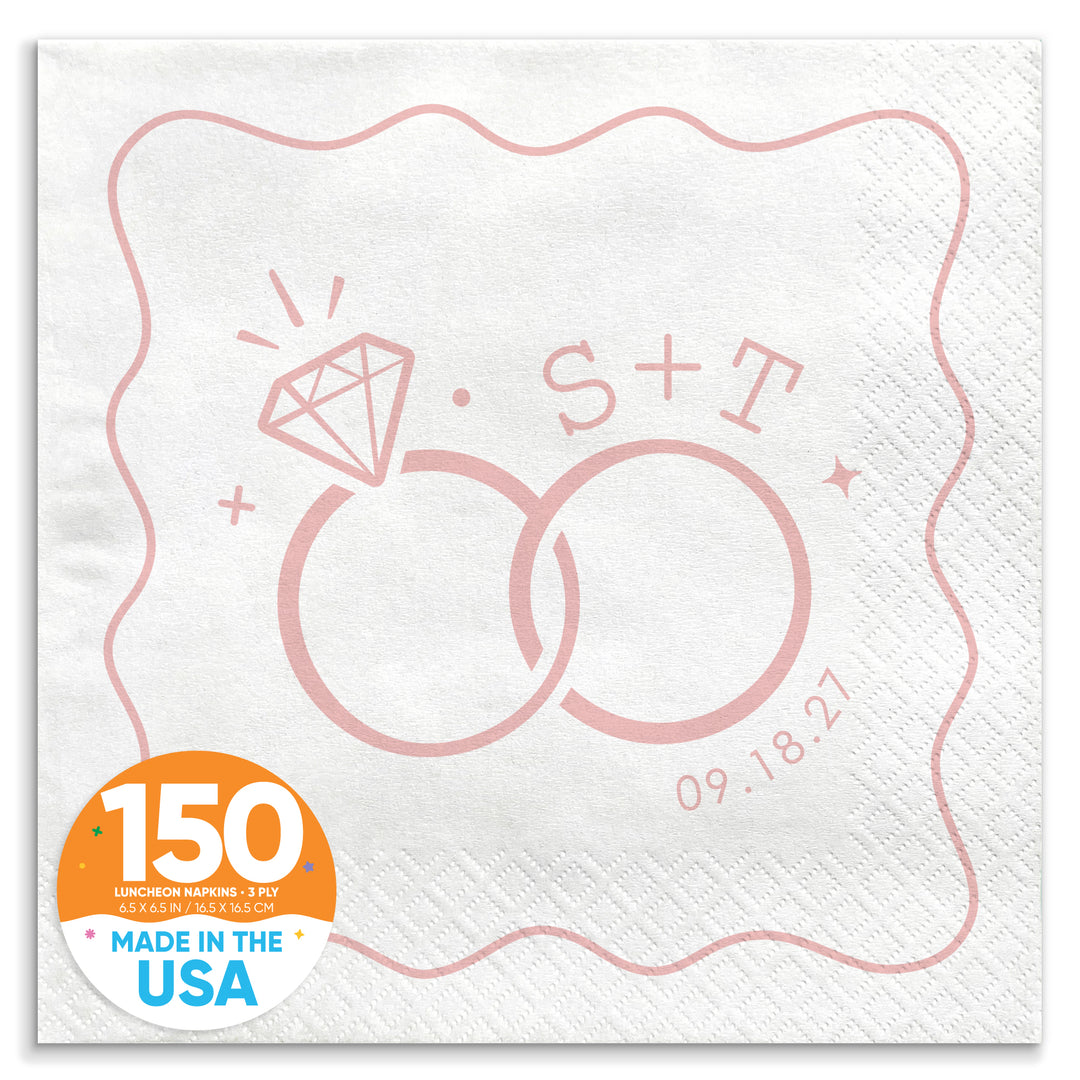 Custom Text - Pink Wedding Rings Napkins