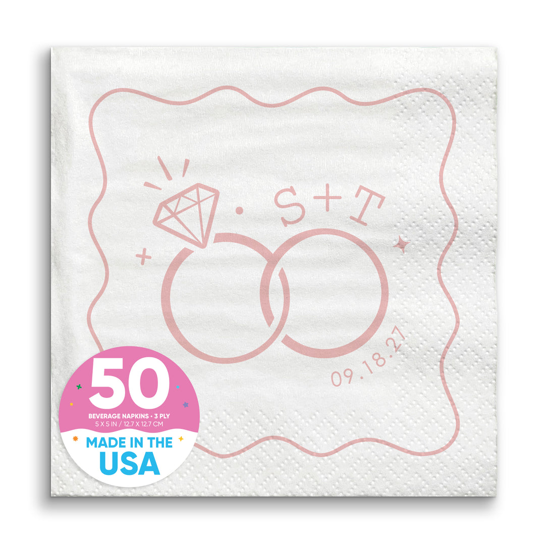 Custom Text - Pink Wedding Rings Napkins