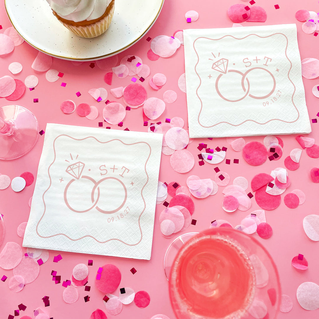 Custom Text - Pink Wedding Rings Napkins
