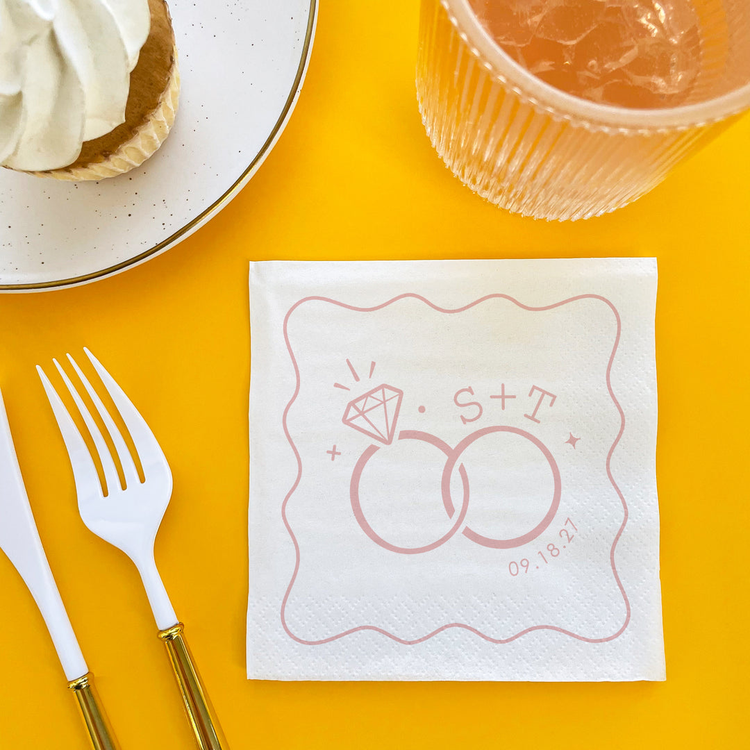 Custom Text - Pink Wedding Rings Napkins