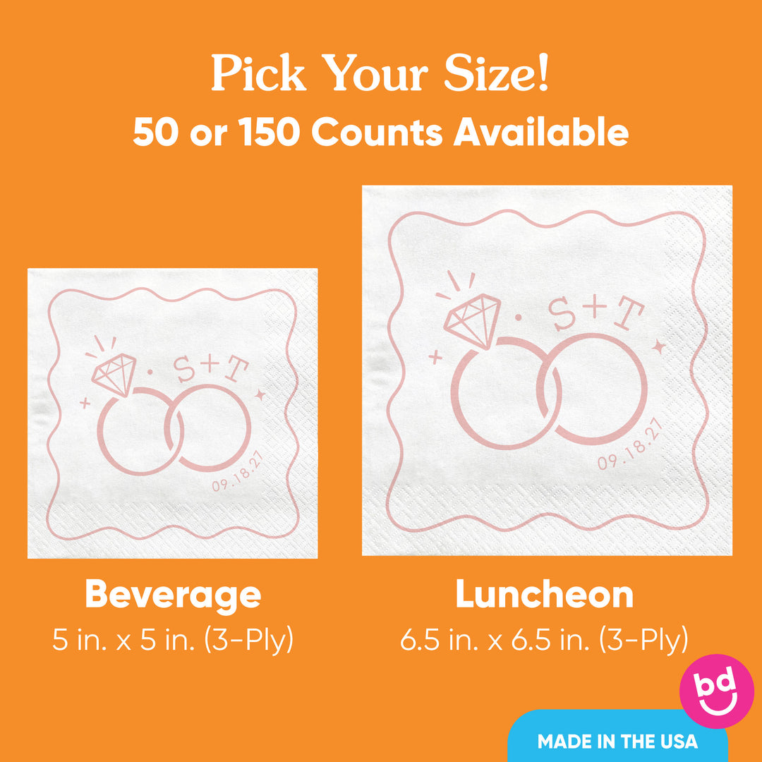 Custom Text - Pink Wedding Rings Napkins