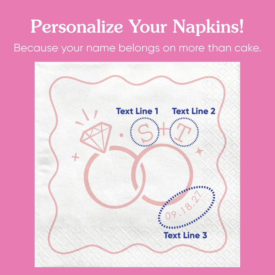 Custom Text - Pink Wedding Rings Napkins