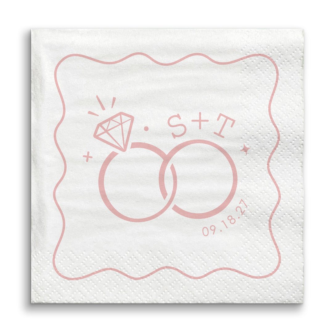 Custom Text - Pink Wedding Rings Napkins