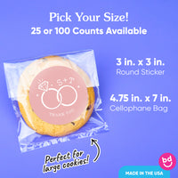 Custom Text Stickers & Clear Cookie Bags -  Pink Wedding Rings