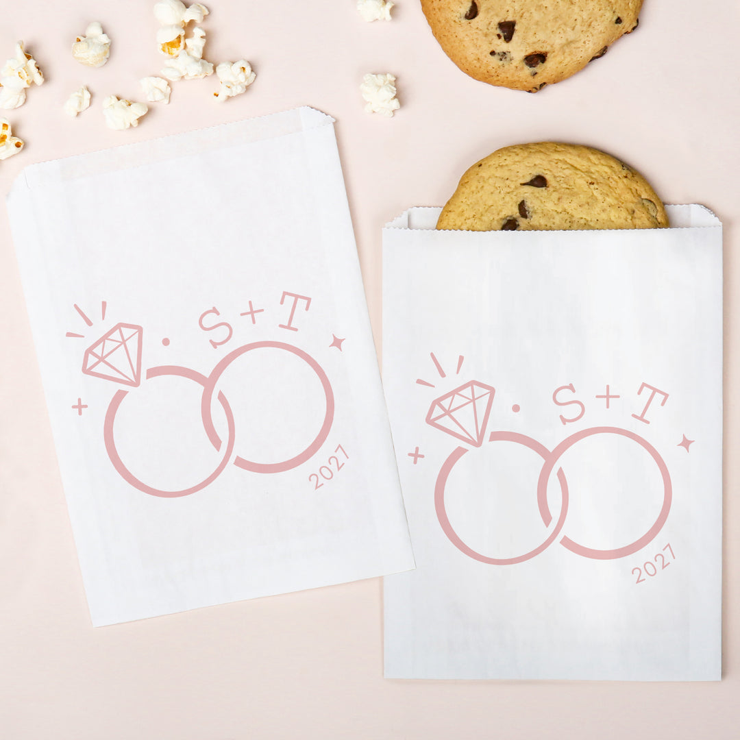 Custom Text Paper Treat Bags - Wedding Rings