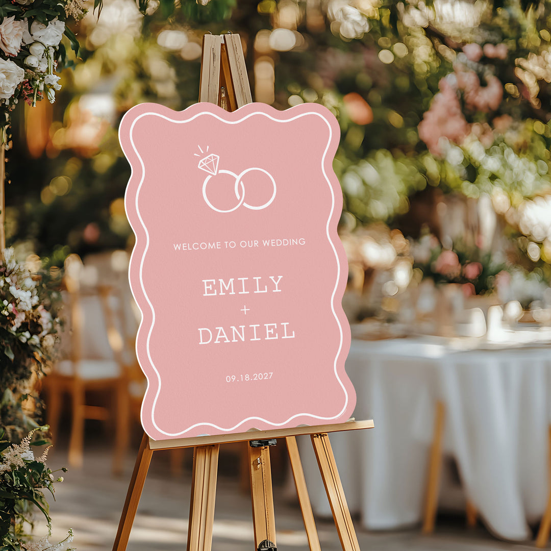 Personalized Text Pink Wedding Rings Welcome Sign (Select Your Size) (Copy)