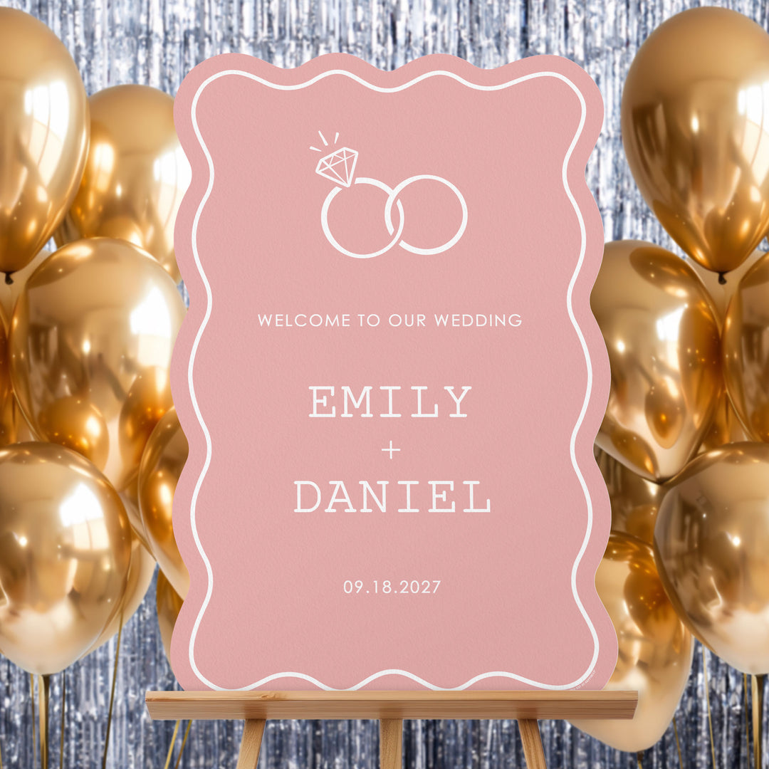 Personalized Text Pink Wedding Rings Welcome Sign (Select Your Size) (Copy)