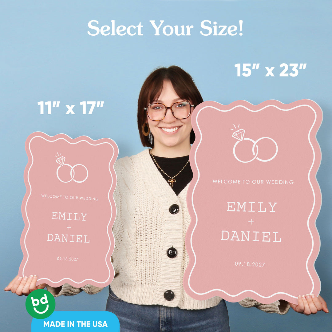 Personalized Text Pink Wedding Rings Welcome Sign (Select Your Size) (Copy)