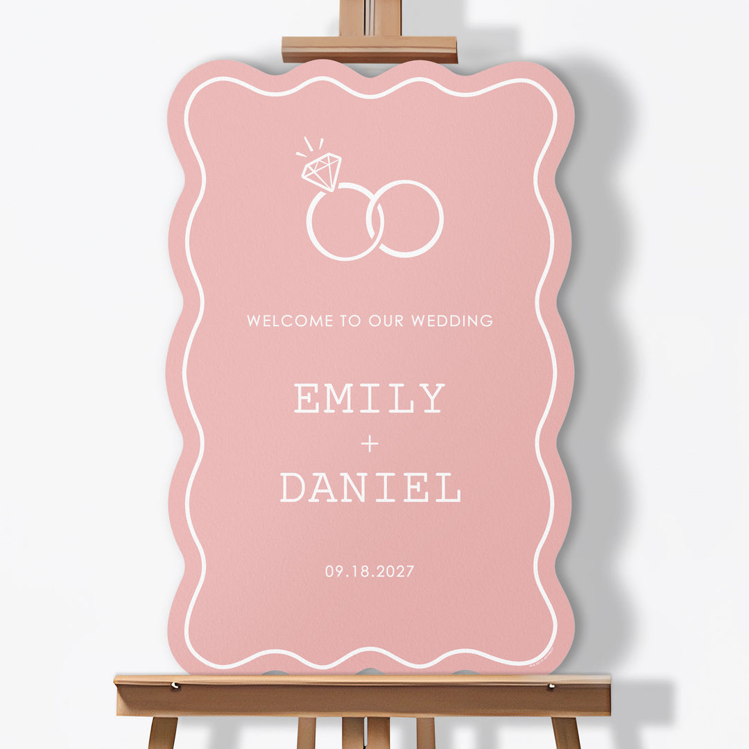 Personalized Text Pink Wedding Rings Welcome Sign (Select Your Size) (Copy)