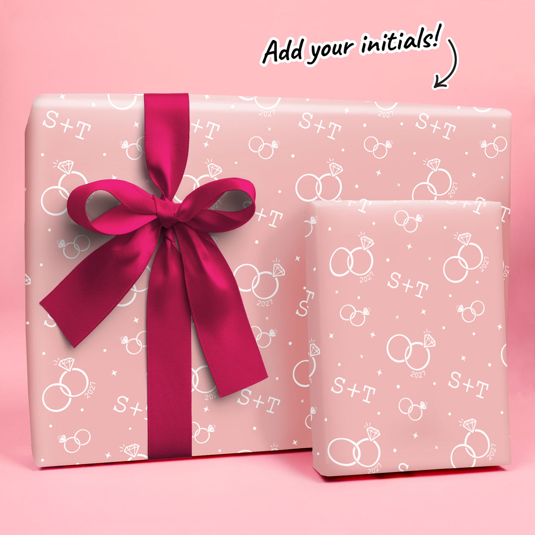 Custom Text Wrapping Paper - Pink Wedding Rings