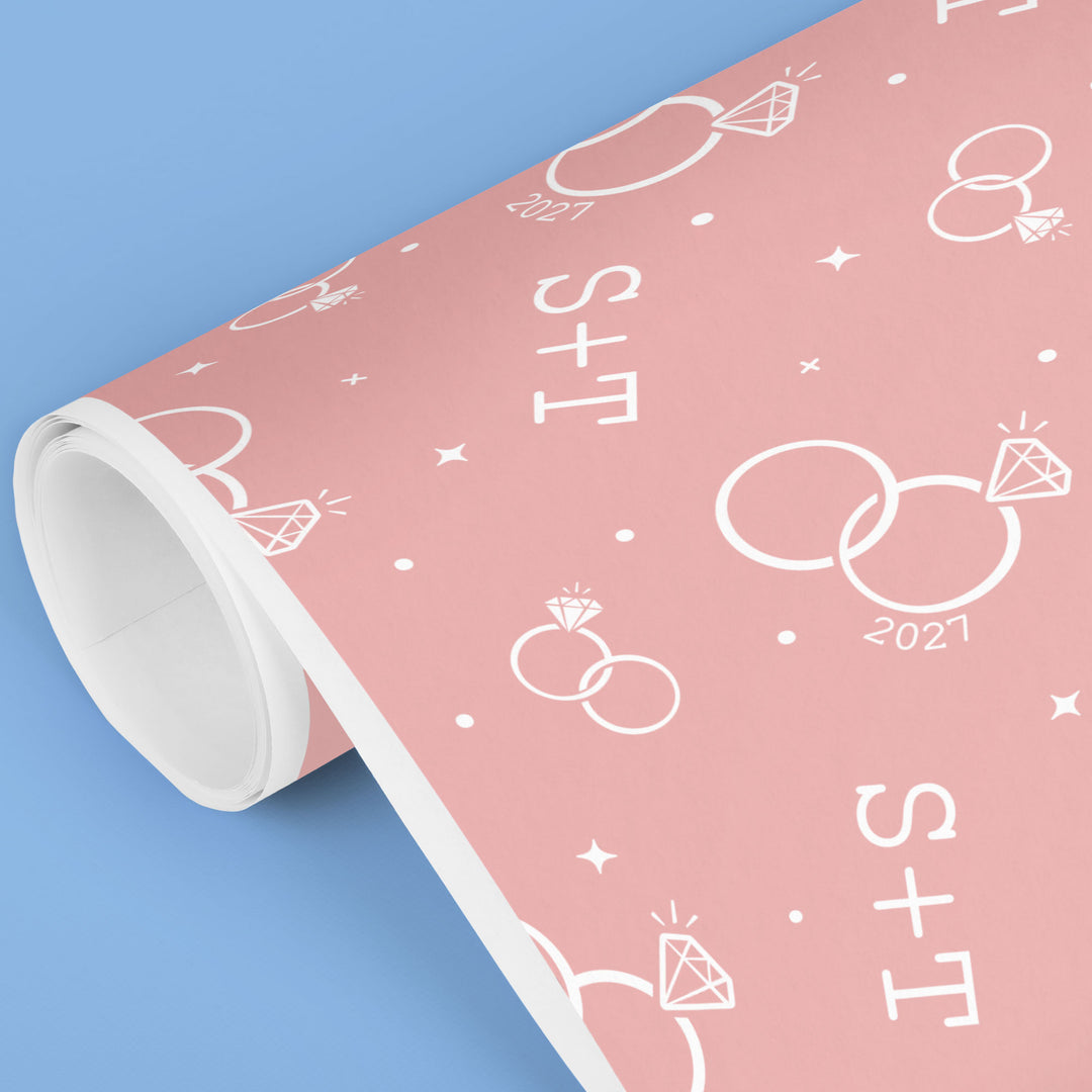 Custom Text Wrapping Paper - Pink Wedding Rings