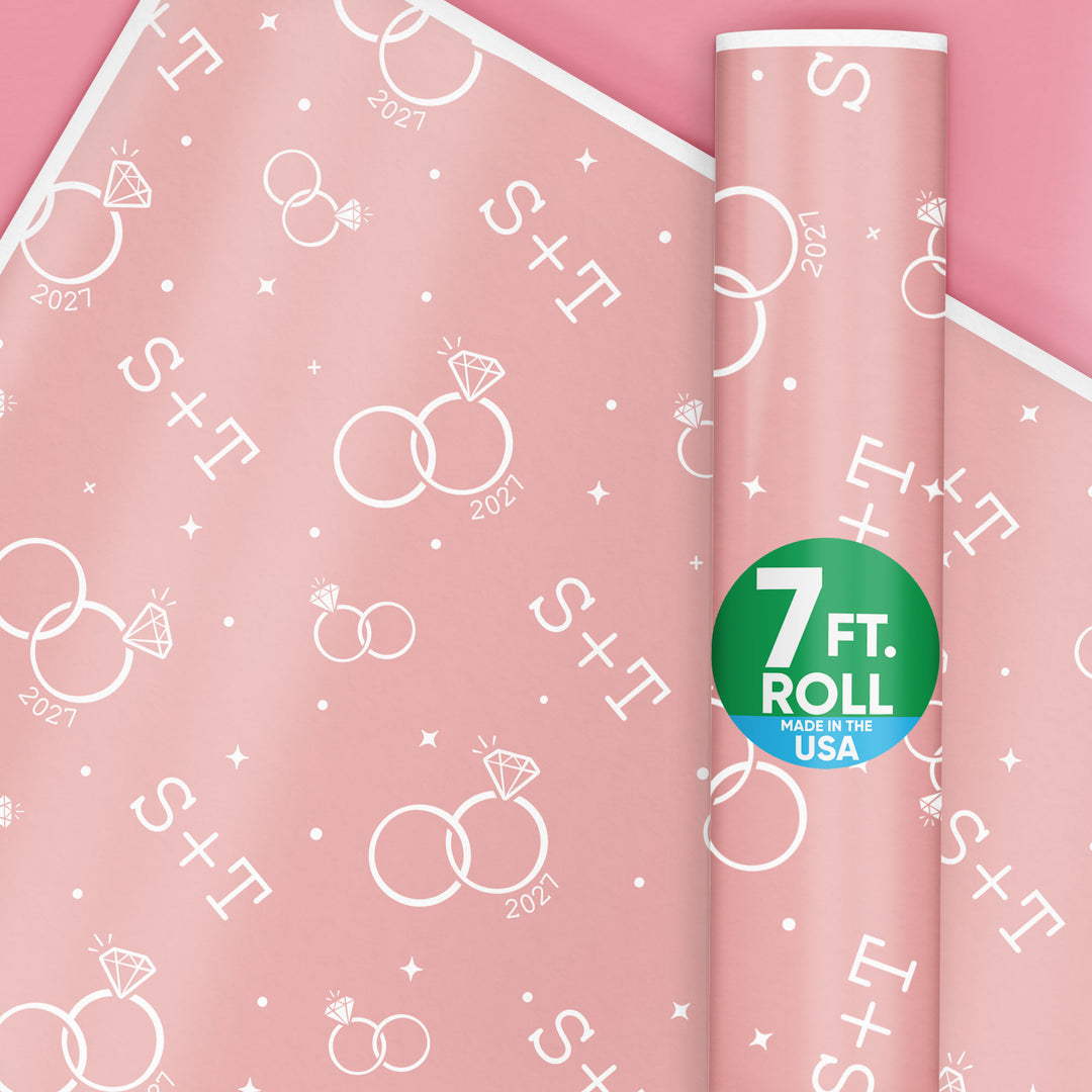 Custom Text Wrapping Paper - Pink Wedding Rings