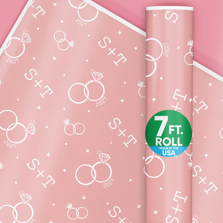 Custom Text Wrapping Paper - Pink Wedding Rings