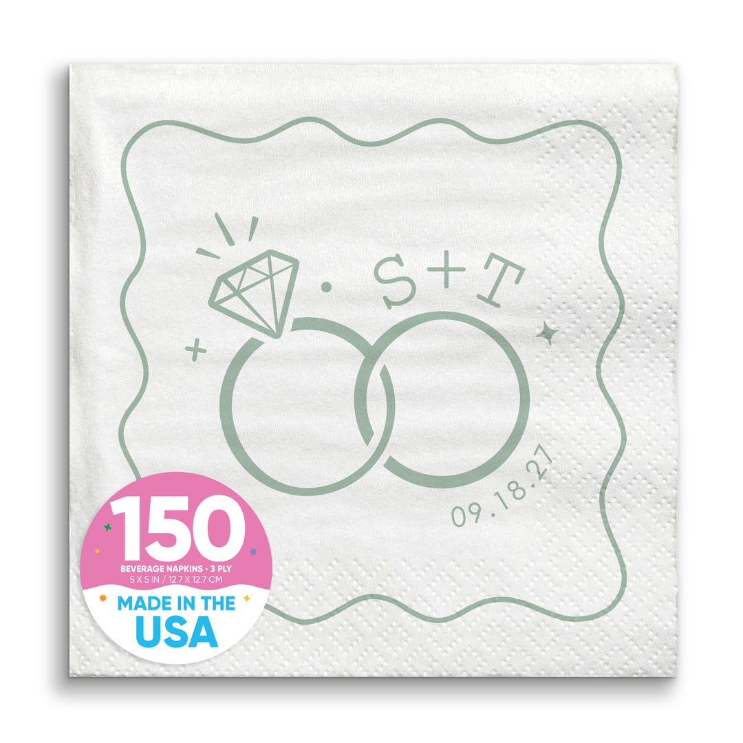 Custom Text - Sage Green Wedding Rings Napkins