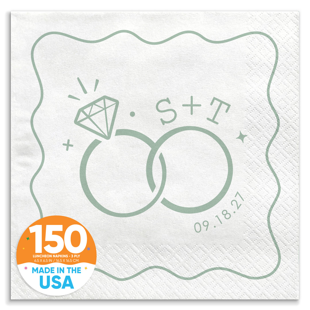 Custom Text - Sage Green Wedding Rings Napkins