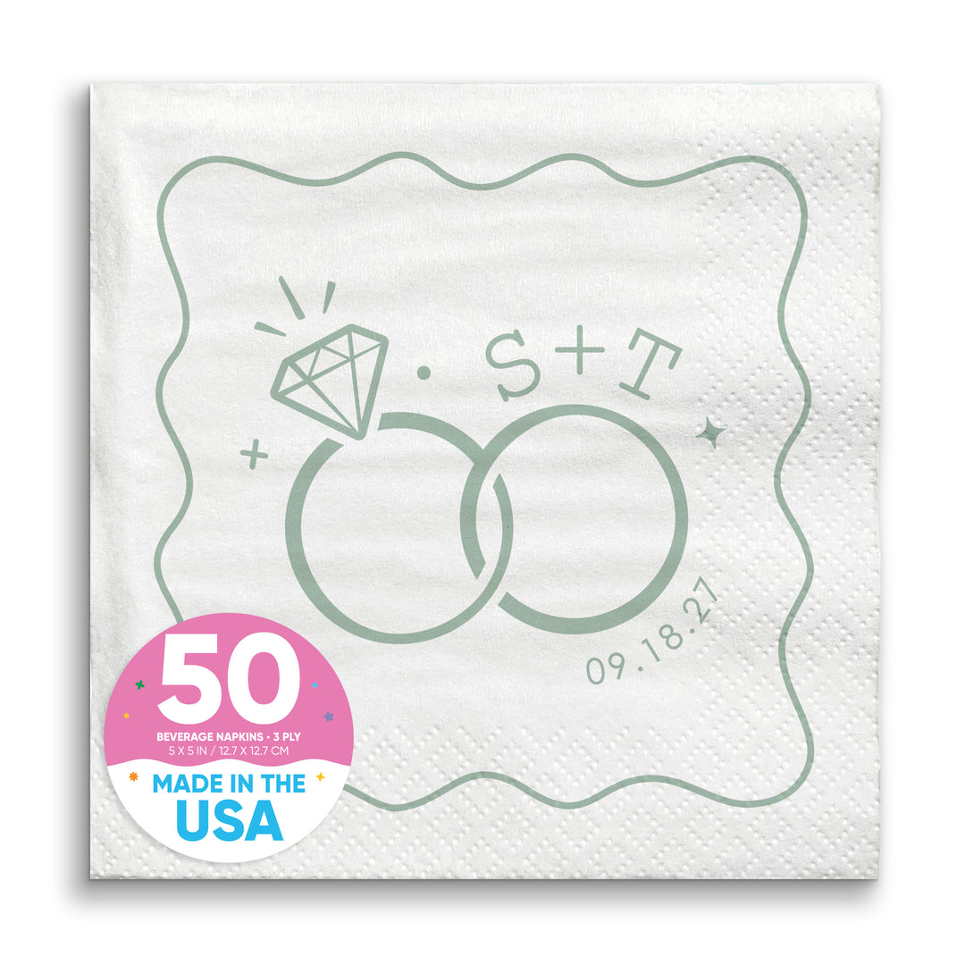 Custom Text - Sage Green Wedding Rings Napkins