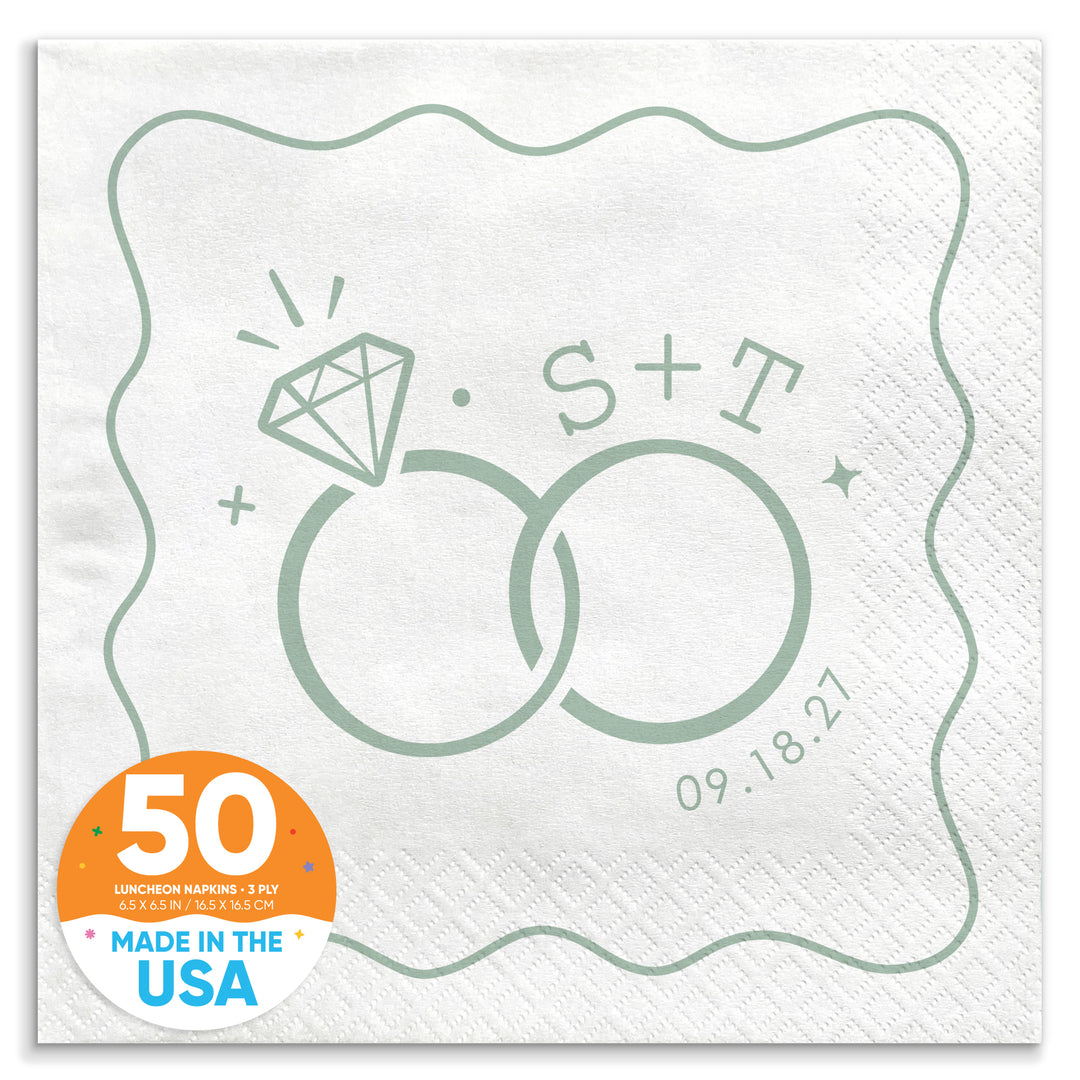 Custom Text - Sage Green Wedding Rings Napkins