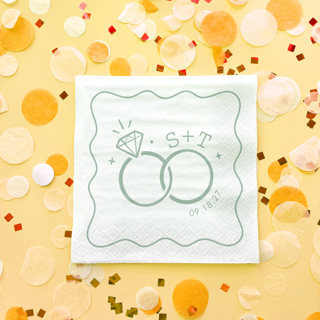Custom Text - Sage Green Wedding Rings Napkins