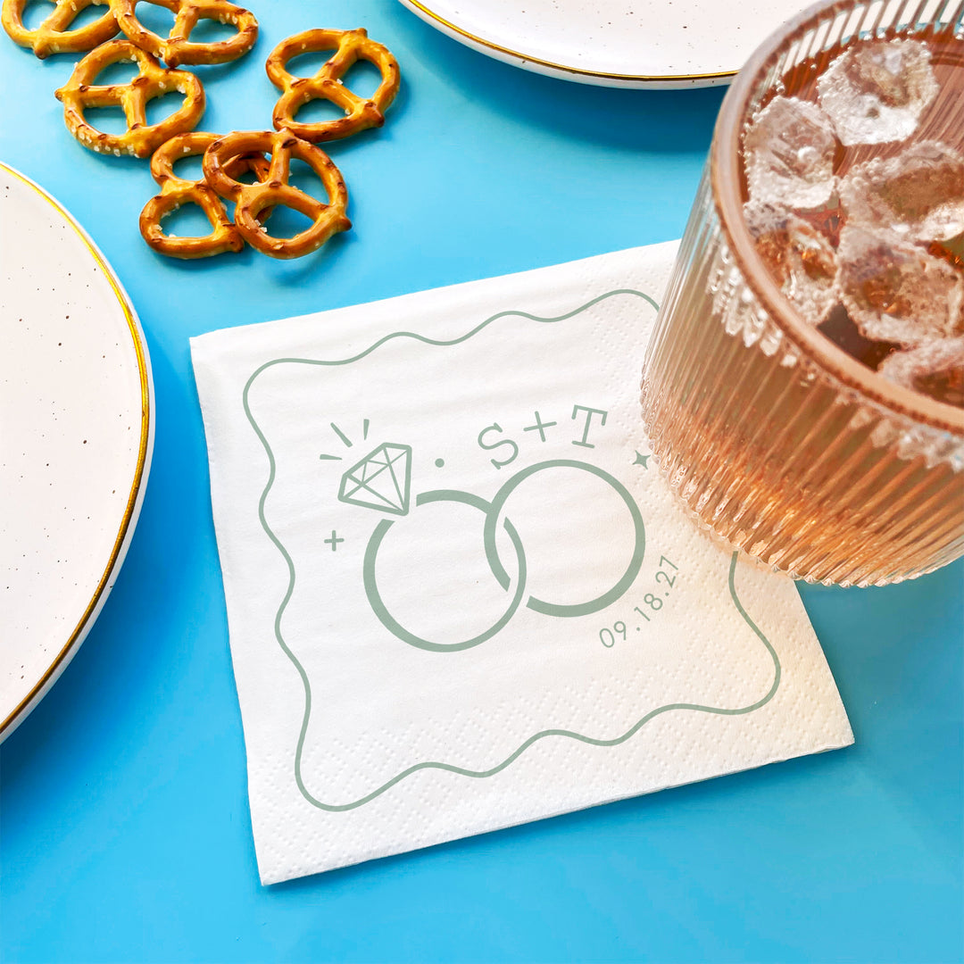 Custom Text - Sage Green Wedding Rings Napkins