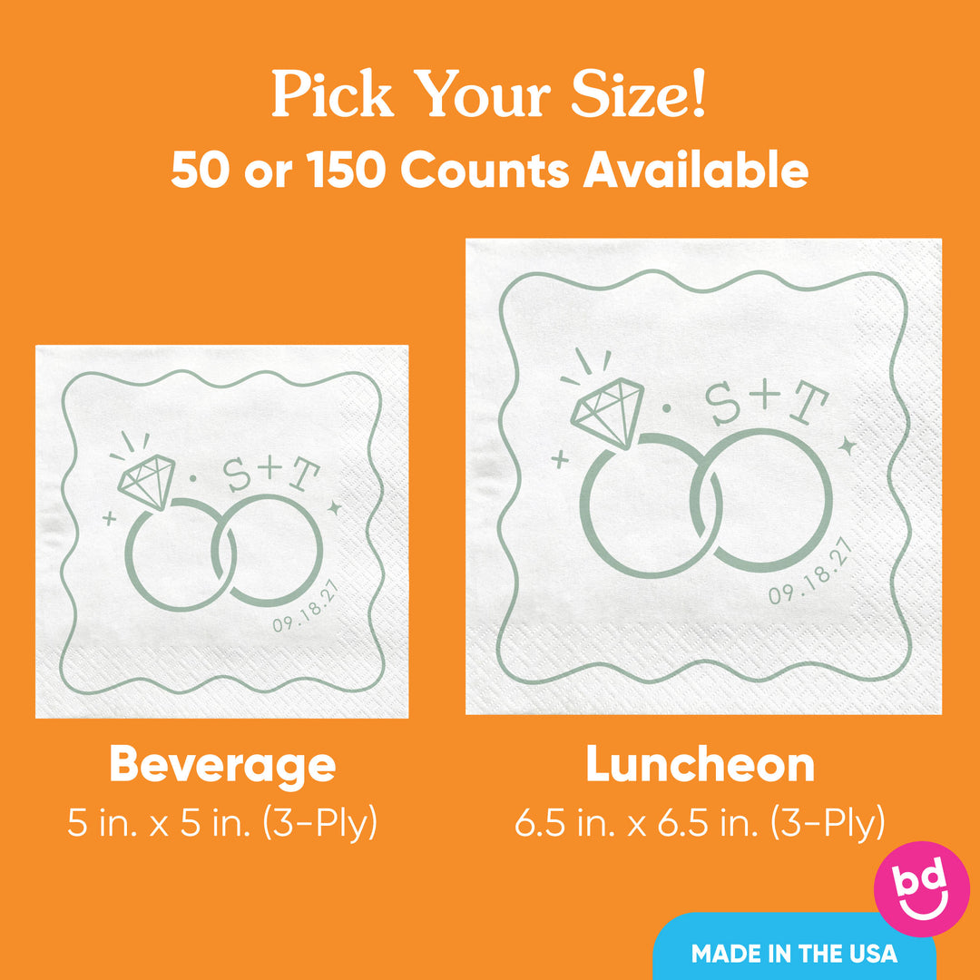 Custom Text - Sage Green Wedding Rings Napkins
