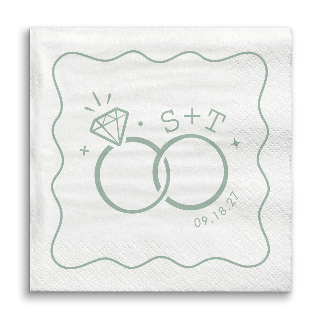 Custom Text - Sage Green Wedding Rings Napkins