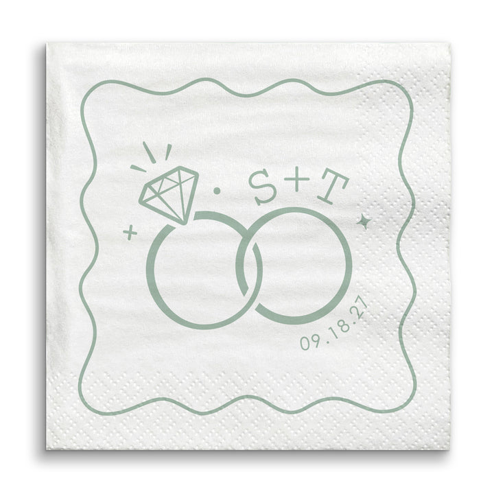 Custom Text - Sage Green Wedding Rings Napkins