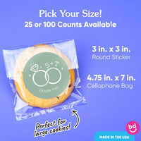 Custom Text Stickers & Clear Cookie Bags -  Sage Green Wedding Rings