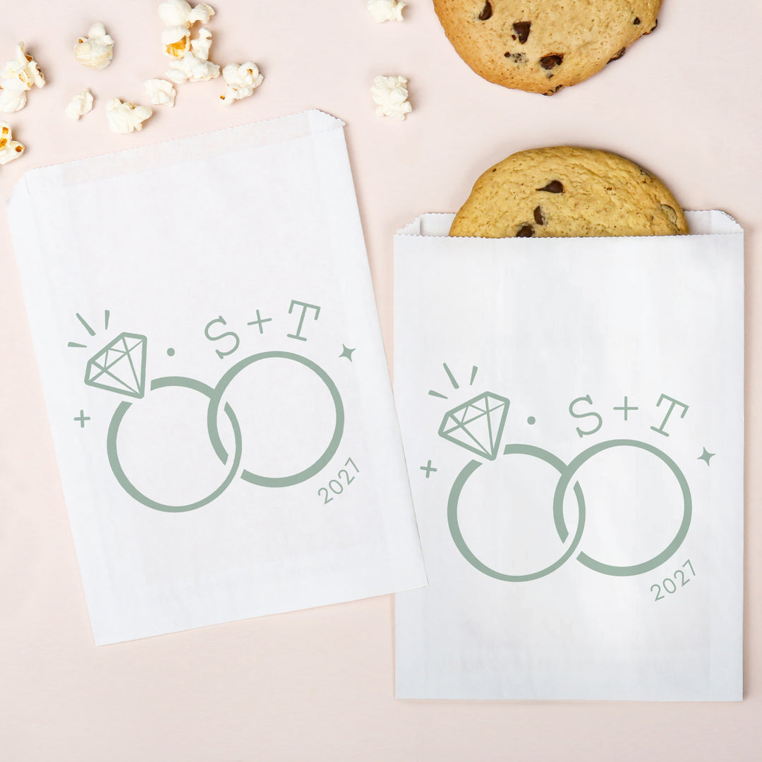 Custom Text Paper Treat Bags - Wedding Rings