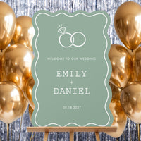Personalized Text Sage Green Wedding Rings Welcome Sign (Select Your Size)