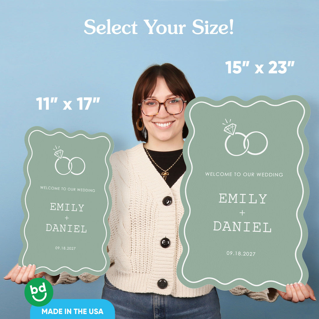 Personalized Text Sage Green Wedding Rings Welcome Sign (Select Your Size)