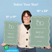Personalized Text Sage Green Wedding Rings Welcome Sign (Select Your Size)