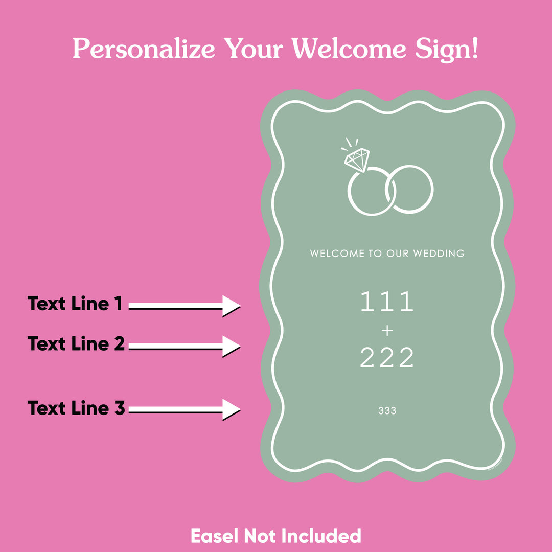 Personalized Text Sage Green Wedding Rings Welcome Sign (Select Your Size)