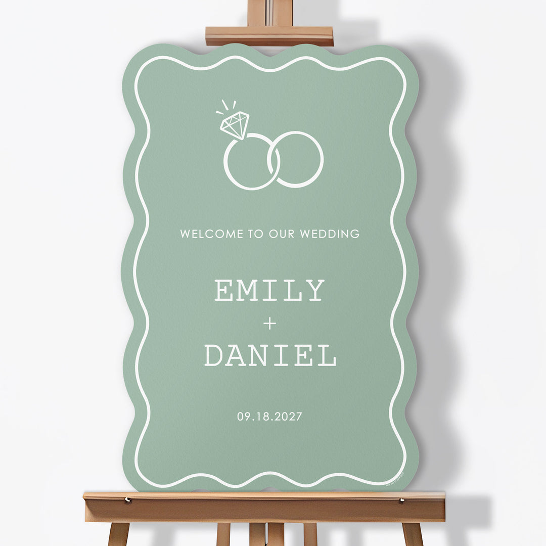 Personalized Text Sage Green Wedding Rings Welcome Sign (Select Your Size)
