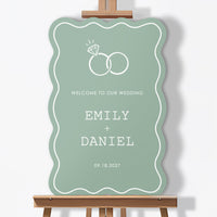 Personalized Text Sage Green Wedding Rings Welcome Sign (Select Your Size)