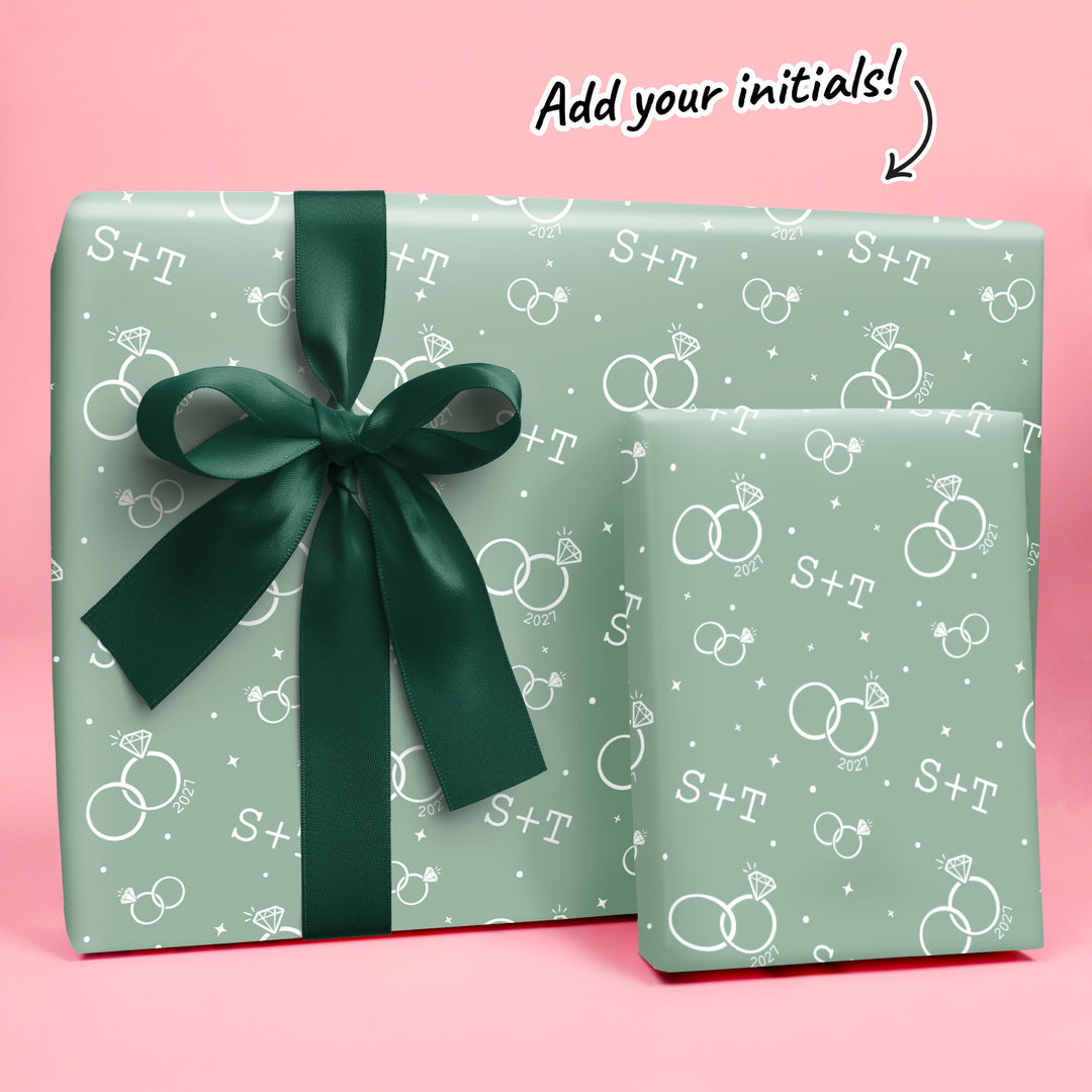Custom Text Wrapping Paper - Sage Green Wedding Rings